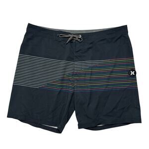 HURLEY Rainbow Stripe Black Boardshorts Size 36 Mens Swim Beach Lightweight
